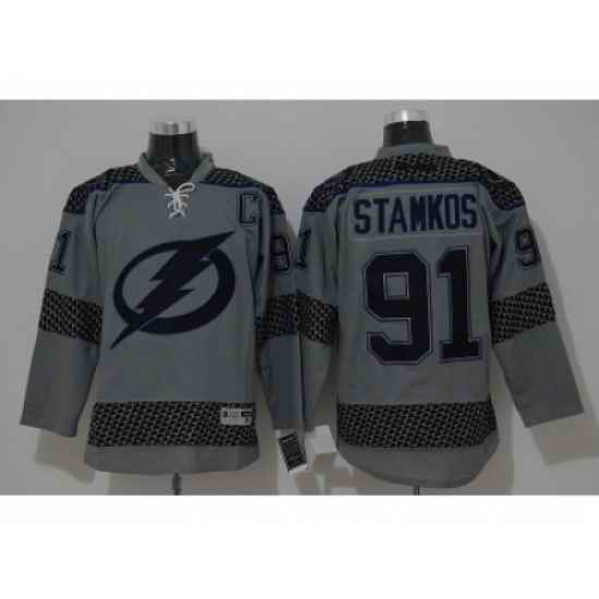 NHL Tampa Bay Lightning #91 Steven Stamkos Charcoal Cross Check Fashion jerseys